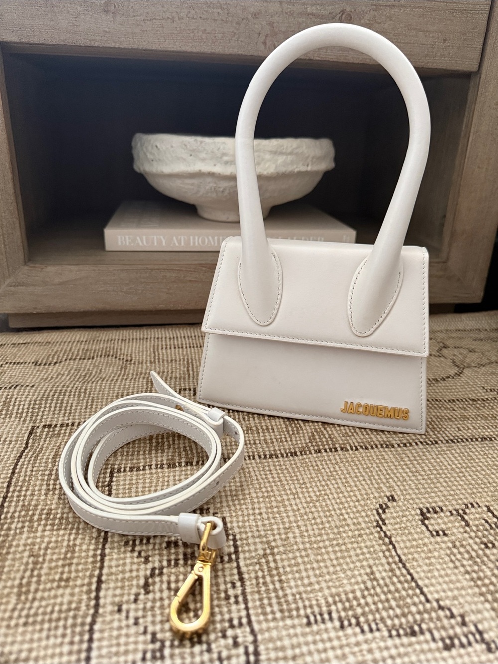 Jacquemus White Le Chiquito Shoulder Bag with Gold Logo